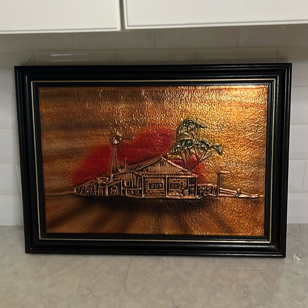 Vintage Copper craft 3D Wall Art in vintage frame Copper Metalware Plaques